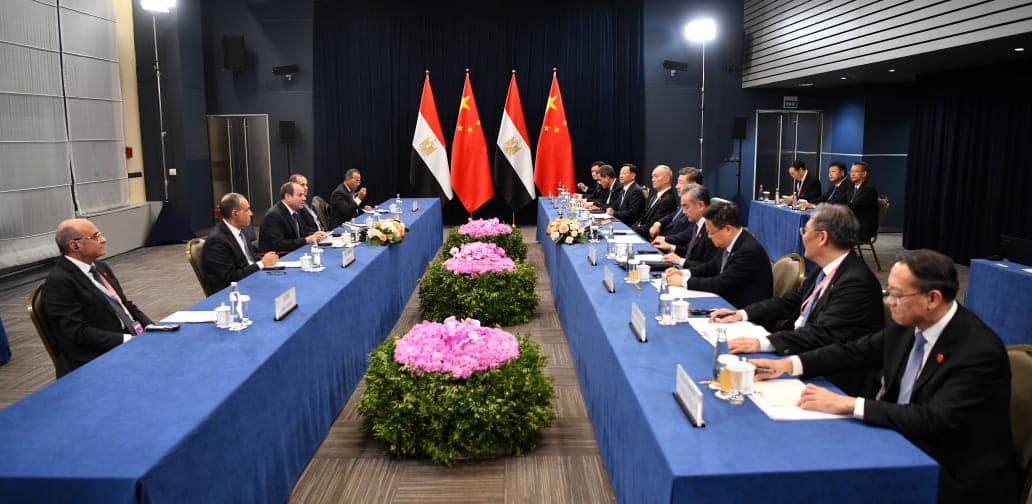 Today, President Abdel Fattah El-Sisi met with the President of the People's Republic of China, Xi Jinping, on the sidelines of the BRICS summit held in Kazan, Russian Federation.