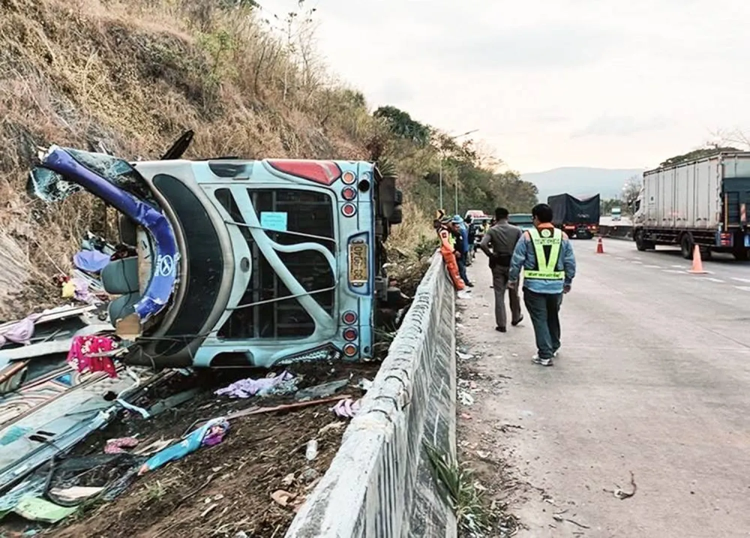 Thailand Bus Overturns in Ditch Killing at Least 18 Passengers 