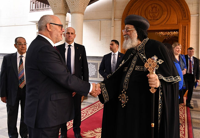 Egypt : Pope Tawadros II receives Estonian President Karis at Coptic Orthodox Church HQ